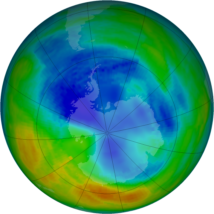 Antarctic ozone map for 21 August 1993
